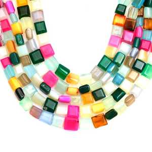 ลูกปัดหินแคลซิโดนีสีรุ้งธรรมชาติทรงเหลี่ยมขนาด 8x9 มม. สำหรับทำเครื่องประดับ - Product Image 2