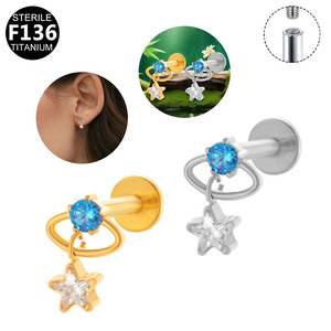Boucles d'oreilles clous papillon en titane F136 stériles pour femme, bijoux de piercing tendance - Product Image 4