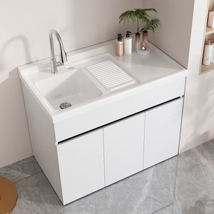 Modular Aluminum <b>Laundry</b> <b>Cabinet</b> Set With Integrated Washing Machine & Basin for Balcony 120*63 Aluminum Frame and Light - Product Image 6