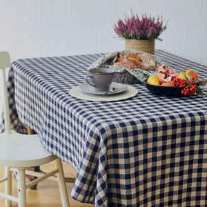 LY-Classic Vichy Serviette de Table <span class=keywords><strong>Beige</strong></span> Blanc Grille Damier Fait à la main en <span class=keywords><strong>Lin</strong></span> Lavé <span class=keywords><strong>Nappe</strong></span> de Dîner de Ferme - Product Image 1