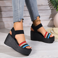 Nouvelles sandales d'été compensées à semelle épaisse pour femmes, style européen et américain, grande taille, couleur unie, à enfiler, 2025