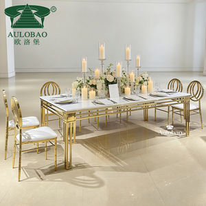 Mesa de Comedor Rectangular con Marco de Acero Inoxidable Dorado para Decoración de Bodas - Product Image 1