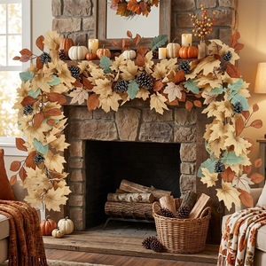 Guirlande artificielle de feuilles d'érable en rotin de 2,4 m pour la récolte d'automne, la fête de Thanksgiving et la décoration extérieure - Product Image 1