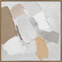 Peinture sur toile abstraite moderne minimaliste avec accents dorés, tons neutres texturés, cadre en bois pour décoration de mariage