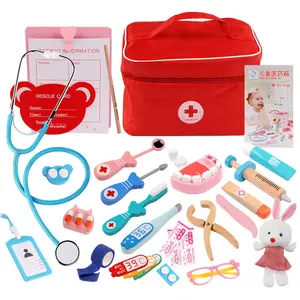 儿童假装玩木头医生玩具医疗输液套装牙医药盒套装布袋包装游戏套装婴儿医生