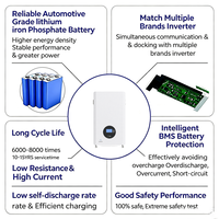 Batterie de stockage d'énergie domestique rechargeable, modulaire 5kWh 20kWh LiFePO4 51.2V 200Ah 400Ah murale hors réseau pour villa