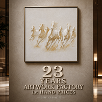 Peinture à l'huile bas-relief de luxe, chevaux blancs au galop peints à la main, sur toile beige dorée, art mural pour hôtel, restaurant, banquet, sur mesure, en gros