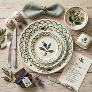 Juego de Vajilla de Cerámica Estilo Bohemio con Diseño de Escamas de Pescado, Platos y Tazones de Porcelana para Bodas, Banquetes, Catering y Venta al por Menor - Product Image 2