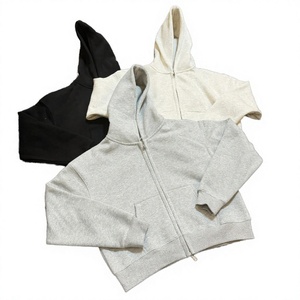 Sudadera con capucha y cremallera de algodón 100% de alto gramaje para hombre, estilo oversize y corte holgado, con forro polar, ideal para otoño. - Product Image 3