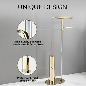 Porte-<span class=keywords><strong>rouleau</strong></span> de <span class=keywords><strong>papier</strong></span> <span class=keywords><strong>toilette</strong></span> Standi gratuit en acier inoxydable combiné avec support de rangement pour brosse de <span class=keywords><strong>toilette</strong></span> - Product Image 5