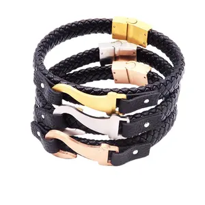 Fish Hook Bracelet 316l Stainless Steel Unisex Fishing Hook Charms Genuine Leather Wrap magnetic Bracelets