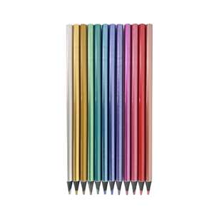 Crayons de <span class=keywords><strong>couleur</strong></span> métalliques en bois <span class=keywords><strong>noir</strong></span> adouci de qualité supérieure - 12 pièces, corps rond, mine et emballage personnalisés, certifiés FSC ISO EN71 - Product Image 3