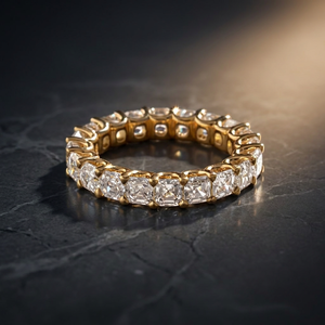 Women's Yellow Gold Asscher Cut Moissanite Eternity Band <b>Ring</b> Prong Setting Classic Geometric Wedding <b>Ring</b> - Product Image 1