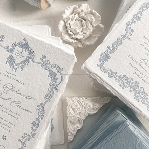 <b>Handmade</b> Art <b>Paper</b> Deckled Edge Wedding Invitation Set Custom Logo Embossed Gravure Printed Elegant Luxury Pure Cotton <b>Paper</b> - Product Image 3