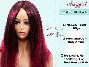 Perruque afro droite Yaki pour femmes, 14 pouces de long, fibre synthétique résistante à la chaleur, bonnet en maille élastique, densité 180% - Product Image 4