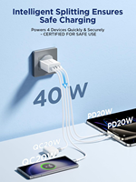 Charger USB-C 40W Fast Charge 4-Port Multi Charger untuk iPhone 16 15 14 Adaptor PD Dual Port + QC Wall Plug USB Desktop Power