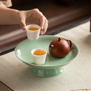 Assiette à fruits en céramique de style chinois, 8 pouces, sous glaçure bleue et blanche, sur pied haut, pour fêtes et restaurants - Product Image 3