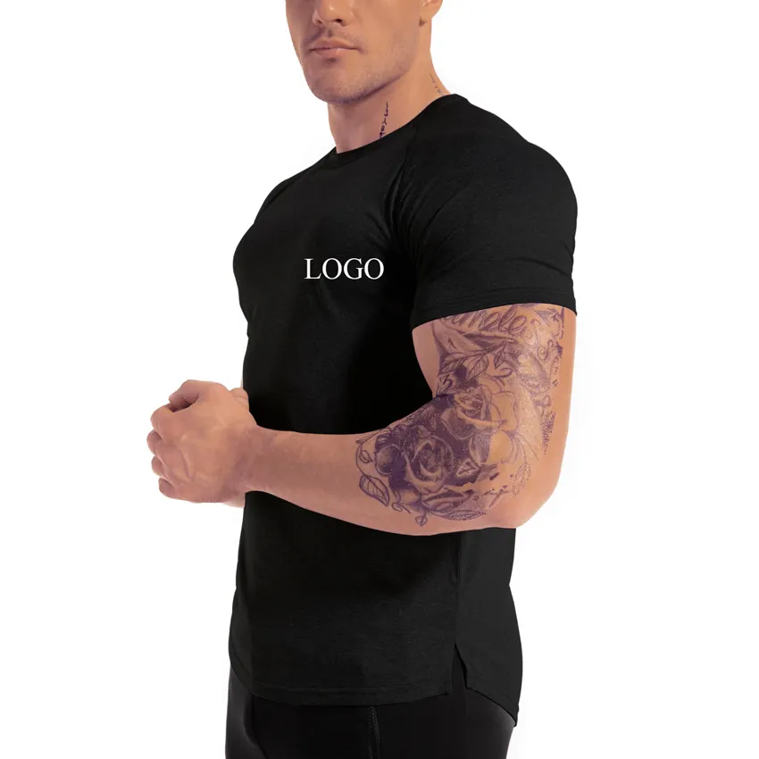 Custom Logo Summer Round Neck Short Sleeve Quick Dry Fitness White 100% Polyester Men Sport Tshirt