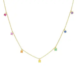 Jewelry Rainbow Minimalist Chain Necklace Choker 925 Sterling Silver 18k Gold