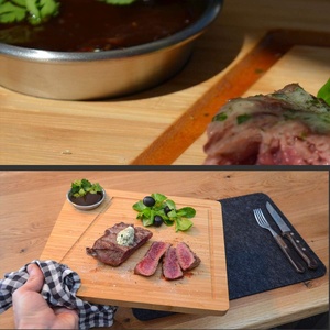 Ensemble de 2 - Planche à servir en bambou avec bol à sauce - 30x25cm Assiette à <span class=keywords><strong>steak</strong></span> en bois Plateau alimentaire - Product Image 4
