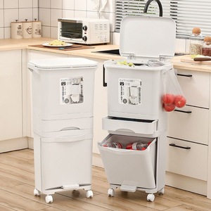 Cubo de Basura para Cocina con Tapa, Doble Capa, Gran Tamaño, Pedal, Separación de Residuos Secos y Húmedos, Plástico, Uso Interior - Product Image 3