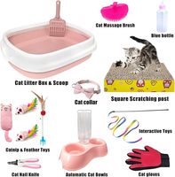 Kit Esencial de Inicio para Gatitos de 15 Piezas: Arenero, Rascador, Comedero Automático, Juguete, Collar, Lima de Uñas y Guante de Aseo para Gatitos Recién Nacidos