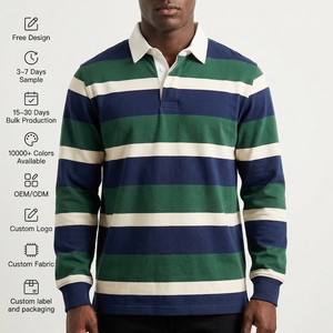 Chemise de rugby rayée personnalisée à manches longues, polo de rugby, logo brodé, polos pour hommes, vêtements pour hommes de style old money - Product Image 1