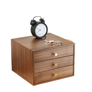 Black Walnut Wood Multi Drawer Storage Box <b>Rectangle</b> Standing Type Office Desktop Organizer Solid Color 3 Drawers - Product Image 5