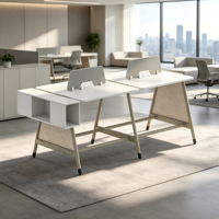 Bureau de travail modulaire partagé 2, 4 ou 6 places, mobilier contemporain pour personnel avec armoire de rangement latérale en option