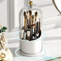 Porte-pinceau de maquillage rotatif à 360 ° couvercle de luxe organisateur cosmétique en aluminium pour rouge à lèvres crayon à sourcils stockage d'ombre à paupières PP