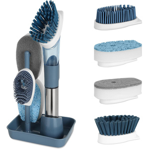 Cepillo para Lavar Platos con Dispensador de Jabón, Mango Largo y 3 Cabezales de Limpieza, con Soporte - Product Image 1