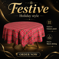 Nappe ronde en polyester à motif écossais avec logo personnalisé pour café, boutique, décoration de salle à manger à domicile