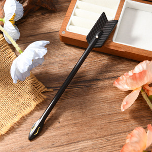 Nouvelle épingle à cheveux en bois d'ébène de style antique, en forme de bateau en paille et d'arc, pour Hanfu traditionnel, épingle à cheveux pour chignon quotidien - Product Image 3
