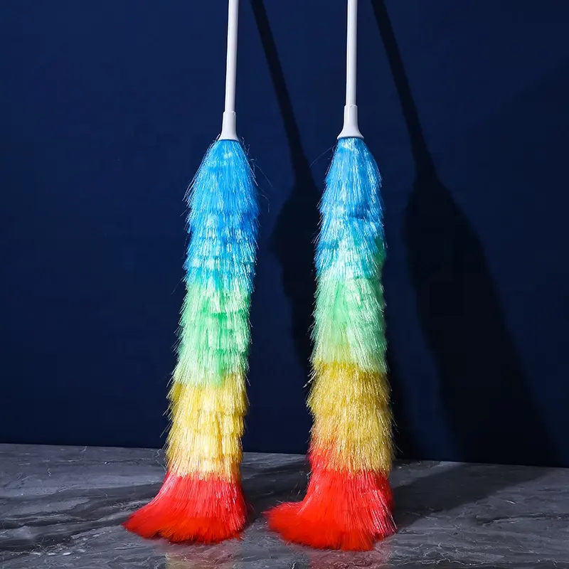Rainbow-Colored Microfiber 30g Feather Duster Flexible with Plastic Rubber Handle for Household Cleaning