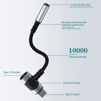 Adaptateur USB-C vers prise jack 3,5 mm pour écouteurs et chargeur 2-en-1, avec prise micro auxiliaire de type C, et dongle de cryptage à charge rapide PD 100W.