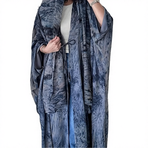 Abayas à manches longues, devant ouvert, en polyester antistatique, kaftan turc, jilbabs arabes, robes maxi, hijab, femmes du Moyen-Orient, à nouer - Product Image 4