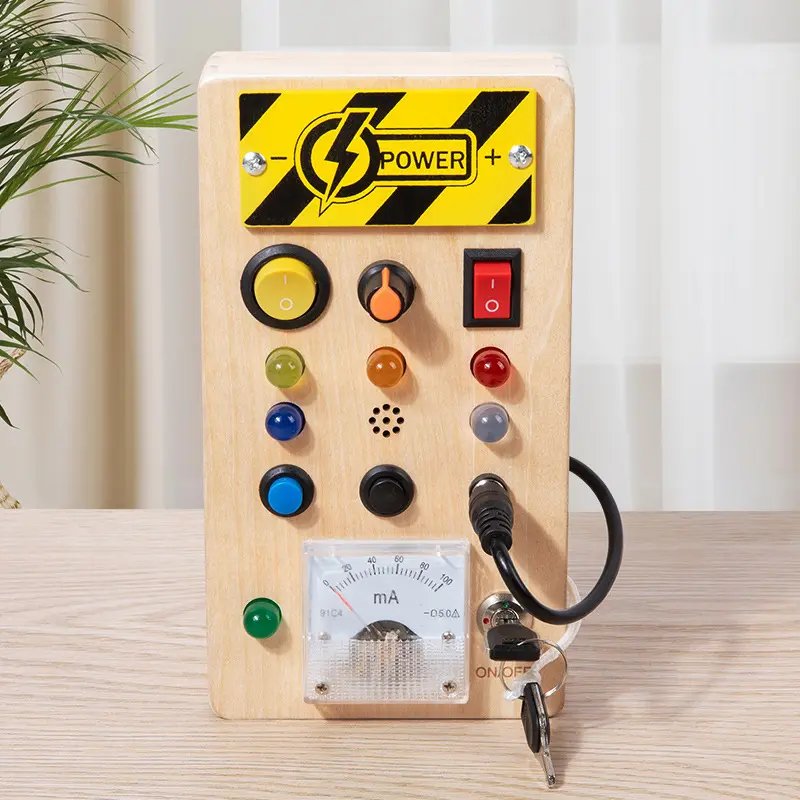 TS 새로운 몬테소리 교육용 나무 소리와 가벼운 기타 장난감 LED 조명 스위치 어린이를위한 바쁜 보드 교육 장난감