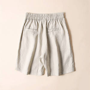 Pantaloncini da ragazza in <span class=keywords><strong>lino</strong></span> di <span class=keywords><strong>lino</strong></span> in cotone traspirante pantaloni per il tempo libero da <span class=keywords><strong>donna</strong></span> con bottone in tinta unita in vita con Logo Hot <span class=keywords><strong>Shorts</strong></span> a tubo dritto - Product Image 4