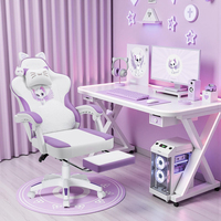 Chaise de bureau ergonomique avec oreilles de chat, coussin lombaire en forme de patte de chat, violet et blanc, pour le gaming