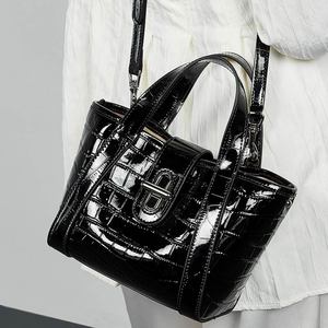 Nouvel Arrivage Sac Seau en Cuir Véritable Gaufré <span class=keywords><strong>Croco</strong></span> pour Femme, Sac Bandoulière à Fermeture Ouverte, Idéal au Quotidien - Product Image 5