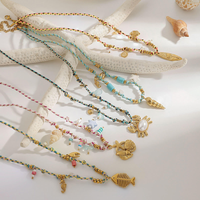 Collier en acier inoxydable plaqué or 18 carats avec pendentif DIY et breloques en corde tressée, collection Vacances d'été Océan