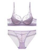 Set Bra dan Panty Push-Up 3/4 Cup dengan Renda Bunga Putih, Bahan Bernapas, ODM, Nyaman, Elegan, Jaring Transparan, Kawat Penyangga, Lingerie Seksi Wanita