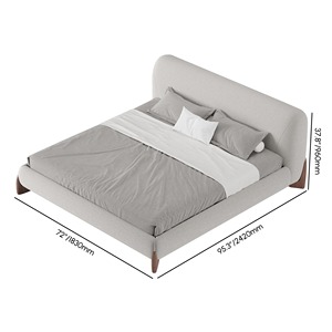 Ensemble de chambre à coucher moderne de conception d'usine professionnelle tissu de velours gris clair pieds en bois lit plate-forme de rangement rembourré double taille