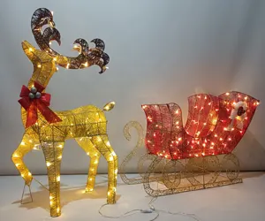 Kualitas tinggi natal besar dekorasi 3D rusa kutub keranjang belanja mall aktivitas LED lampu hias