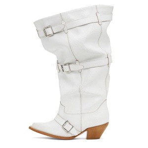Nouvelles bottes d'équitation pour femmes à bout pointu, confortables, à talon épais, hauteur genou, avec passants de ceinture, pour mollets larges, collection Printemps, style mode Europe-Amérique - Product Image 3