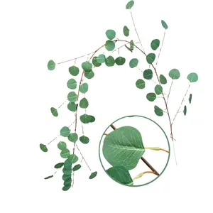 hot sale 170cm long Artificial Eucalyptus Garland Long Faux Lucky Greenery Silver Dollar Hanging Leaves for decoration