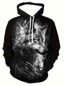 Felpa con cappuccio da <span class=keywords><strong>uomo</strong></span> con motivo animale <span class=keywords><strong>lupo</strong></span> retrò Street Cool - Product Image 4