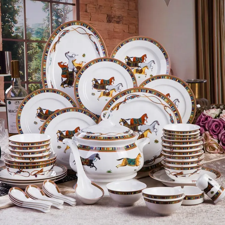 Conjunto de talheres para jantar, kit de copos e utensílios de cozinha contemporâneos, utensílios de mesa de porcelana e cerâmica, Jingdezhen, 2024.