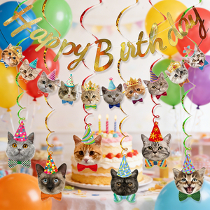 608413 Decorazioni a Spirale per <span class=keywords><strong>Compleanno</strong></span> a Tema Gatto: Adorabili Decorazioni con Teste di Gattini e Striscione 'Buon <span class=keywords><strong>Compleanno</strong></span>' per Amanti dei Gatti - Product Image 5