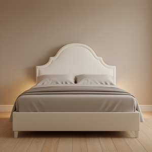 Tête de lit capitonnée Catherine, style élégant blanc antique, en tissu, pour lit Queen - Product Image 2